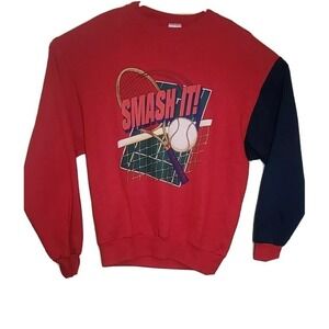 Vintage Jerzees Made In USA Crewneck Sweatshirt Smash It Tennis Graphic Size M